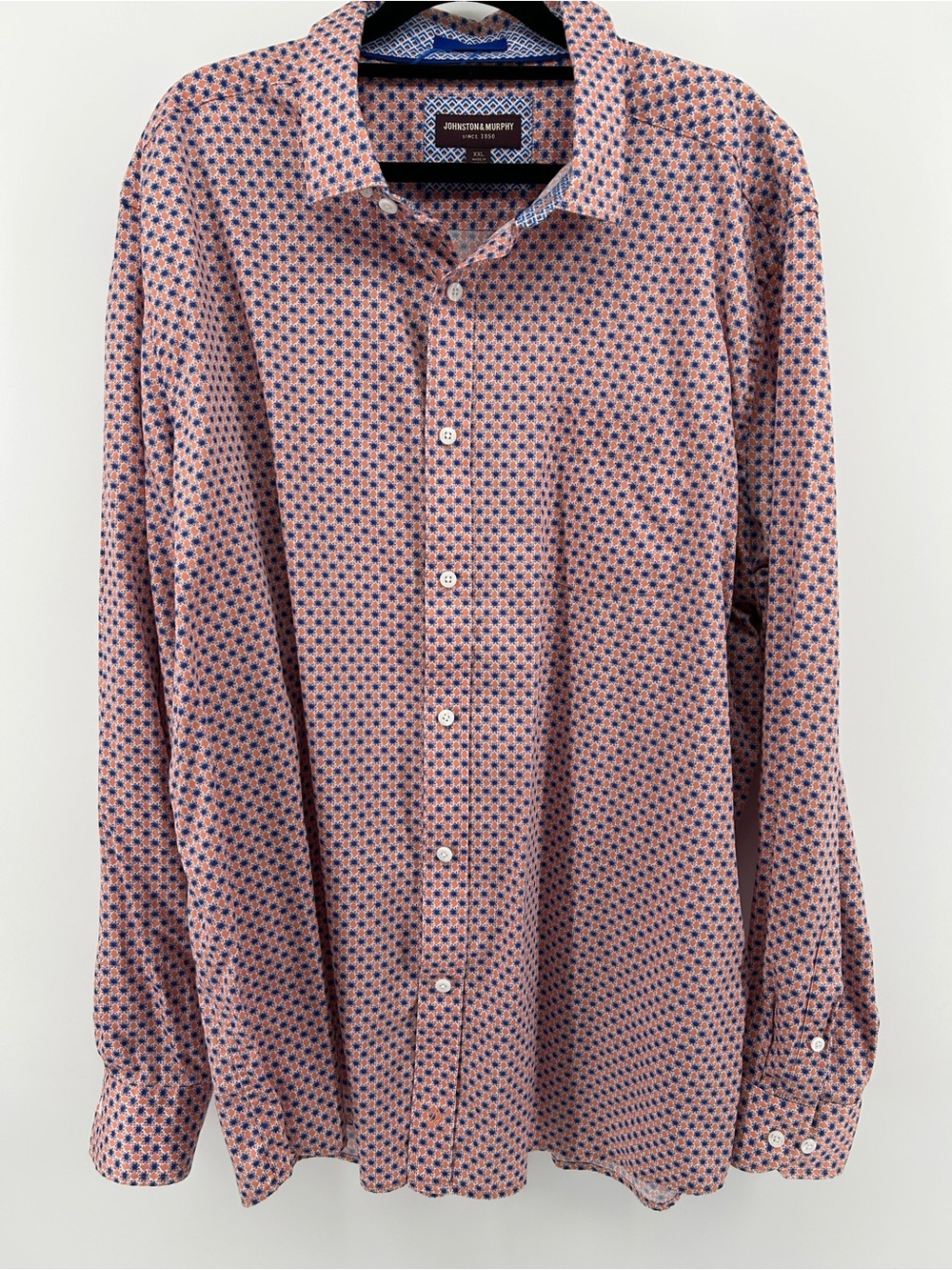 Johnston & Murphy Orange & Navy Micro-Pattern Button-Down Shirt